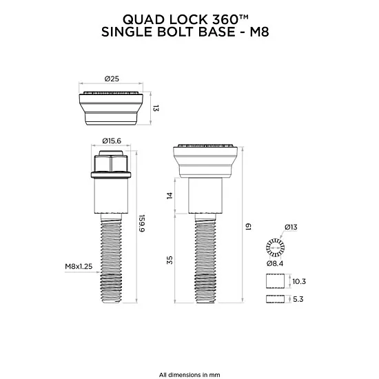 QUAD LOCK 360 Base Single Bolt - M8